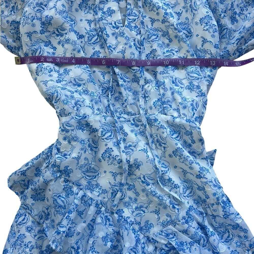 Tularosa Serafina Floral White Blue Long Sleeve Romantic Mini Dress‎ Size Small - Picture 9 of 12